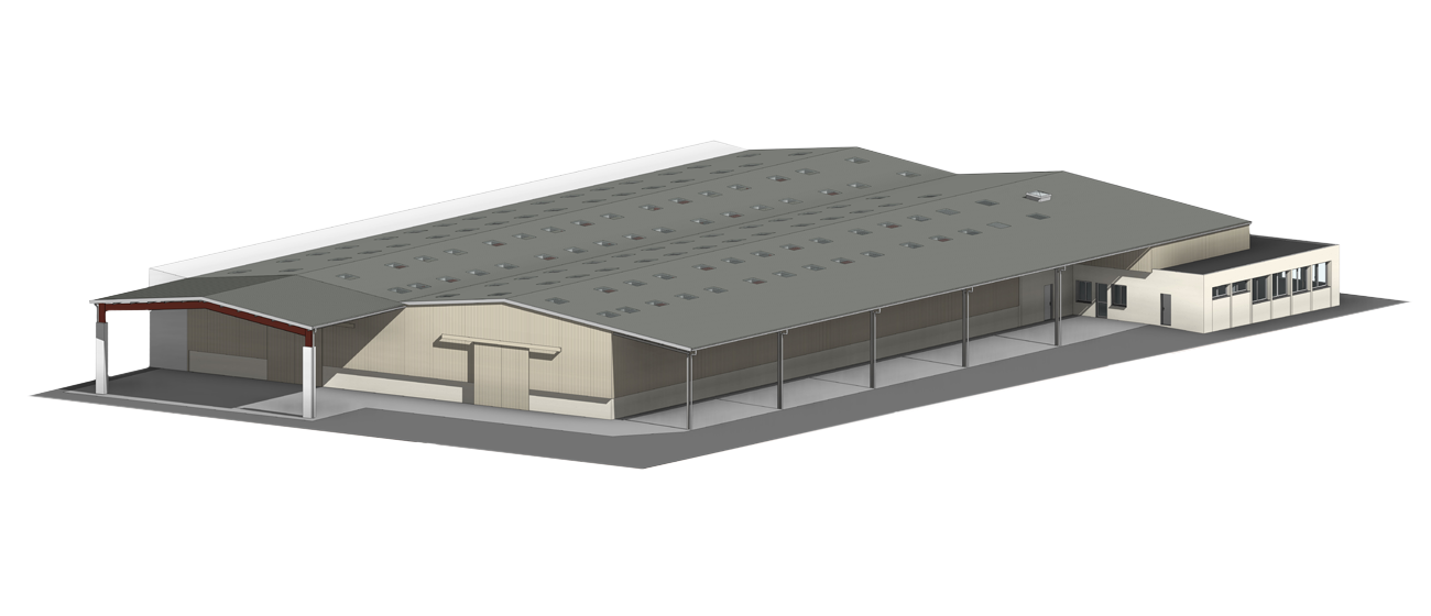 Maquette numérique BIM d'un bâtiment industriel